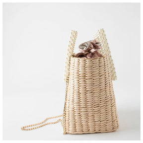 Bolsa de praia de pérola feminina, tecida à mão, frisada, palha, elegante, moda, alta qualidade, férias, verão, 2020