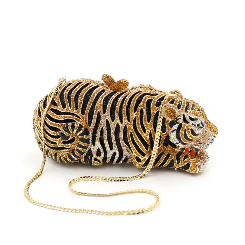 Senhoras tiger rhinestone bolsa oco para fora cristal noite embreagem bolsa diamante bolsas de noite para festa de casamento