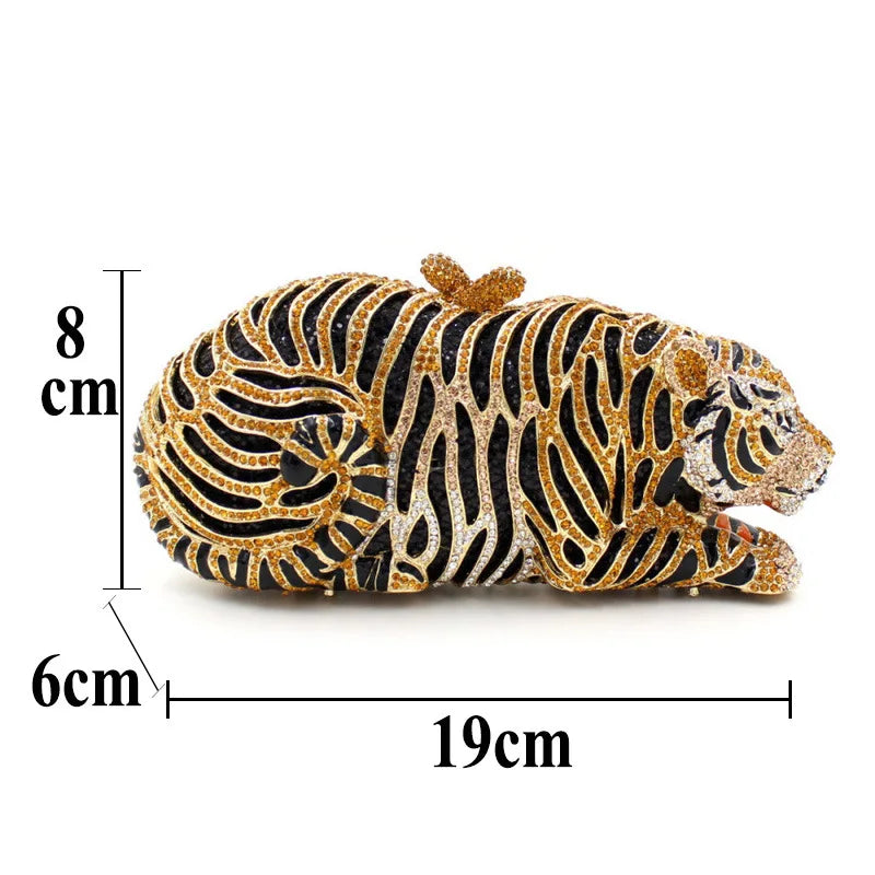 Senhoras tiger rhinestone bolsa oco para fora cristal noite embreagem bolsa diamante bolsas de noite para festa de casamento