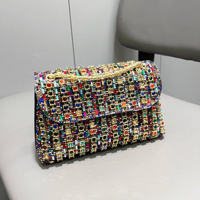 Bolsa Brilho Strass Multicolor/Prata