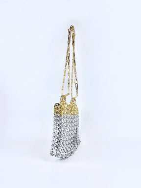 Metal Cadeia Sequin Bag, Nicho Design, alumínio Handmade Bag, ouro e cor prata, na moda Underarm Bag