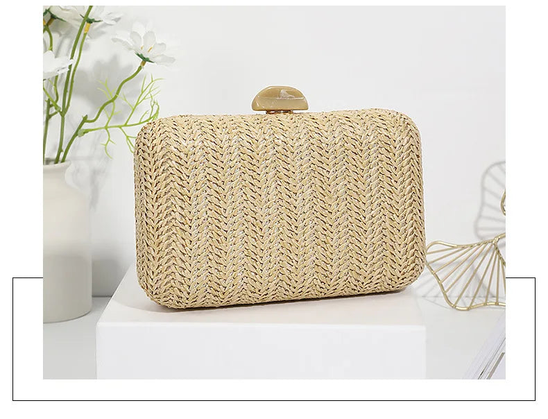 Weave Straw Evening Clutch para Mulheres, Bolsas de Ombro, Embreagens De Casamento, Sac Nupcial, Bolsa de Luxo, Moda Festa, Verão