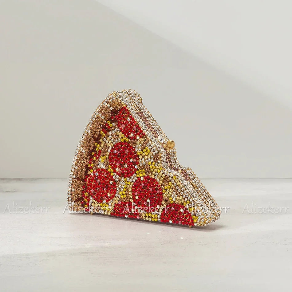 Alizekerr pizza em forma de diamante noite sacos de embreagem 2024 novo lindo único metálico melancia strass bolsas festa casamento