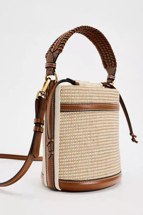 Bolsa de balde de palha para mulheres, bolsas de ombro tecer, bolsas crossbody casual verão praia bolsas pequenas, designer de moda