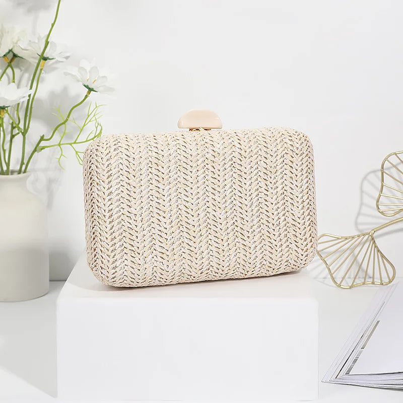 Weave Straw Evening Clutch para Mulheres, Bolsas de Ombro, Embreagens De Casamento, Sac Nupcial, Bolsa de Luxo, Moda Festa, Verão