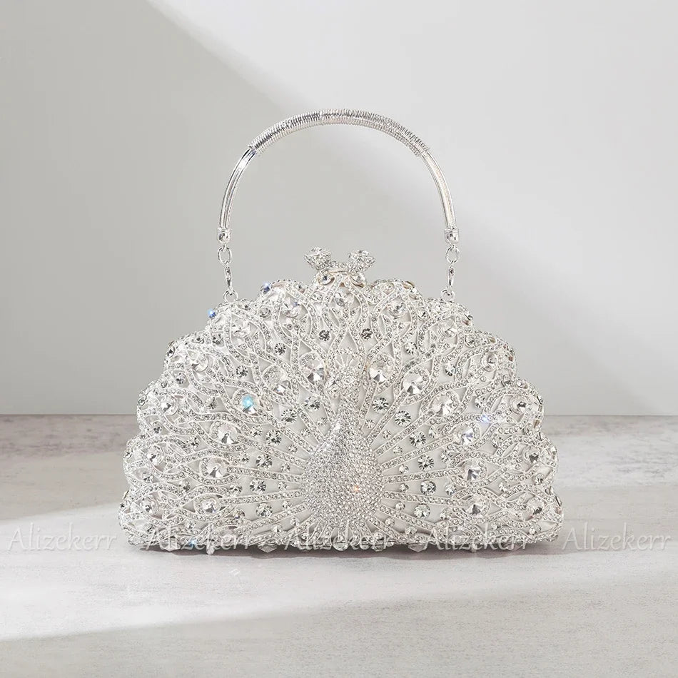 Alizekerr-Sacos De Noite De Cristal De Pavão Para Mulheres, Bolsas Lindas, Bolsas De Diamante Meia Redonda Classy, Festa De Casamento, Espumante, 2024