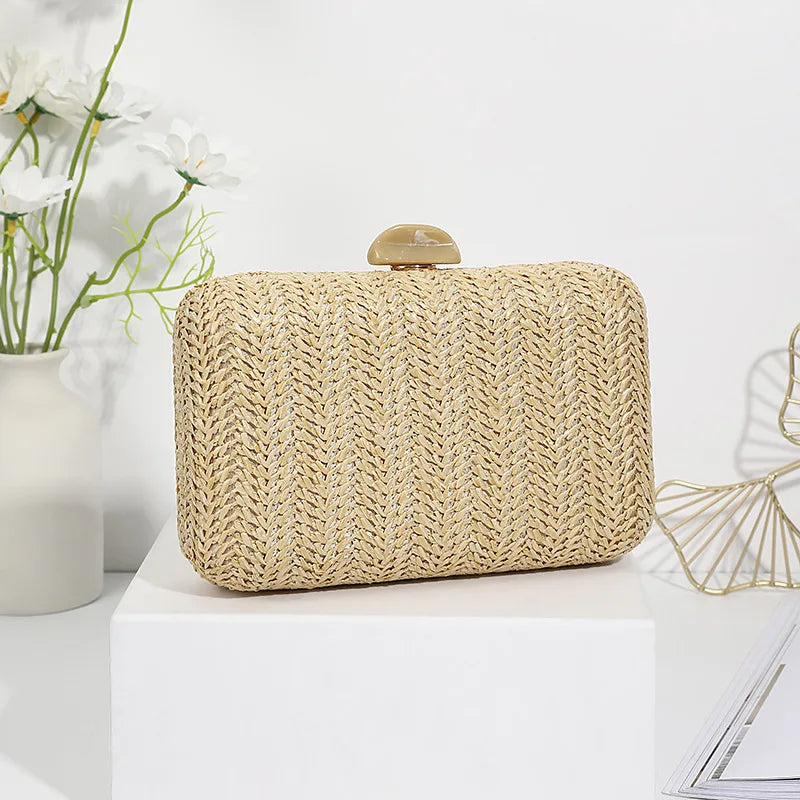 Weave Straw Evening Clutch para Mulheres, Bolsas de Ombro, Embreagens De Casamento, Sac Nupcial, Bolsa de Luxo, Moda Festa, Verão