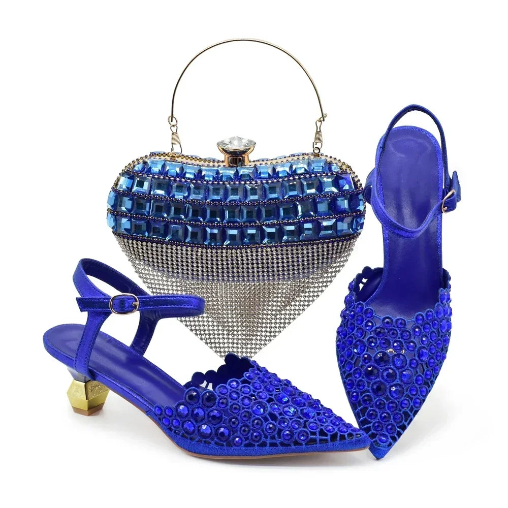 Sapatos nigerianos e conjunto de bolsas para mulheres, sapatos de casamento feminino, bolsa de noiva, decorada com strass, festa africana, elegante, nova chegada, Itália